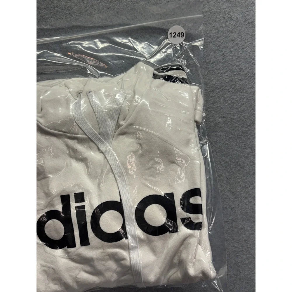 Adidas Essentials 3-Stripes Hoodie Mens Medium White Black Pullover Sweatshirt